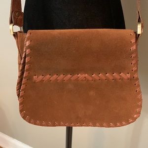 Carla Mancini handcrafted in USA LEATHER & Suede brown crossbody saddlebag purse